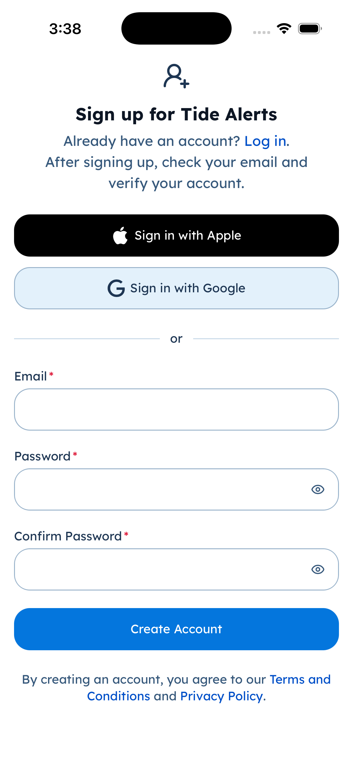 Sign up with Apple, Google, or email